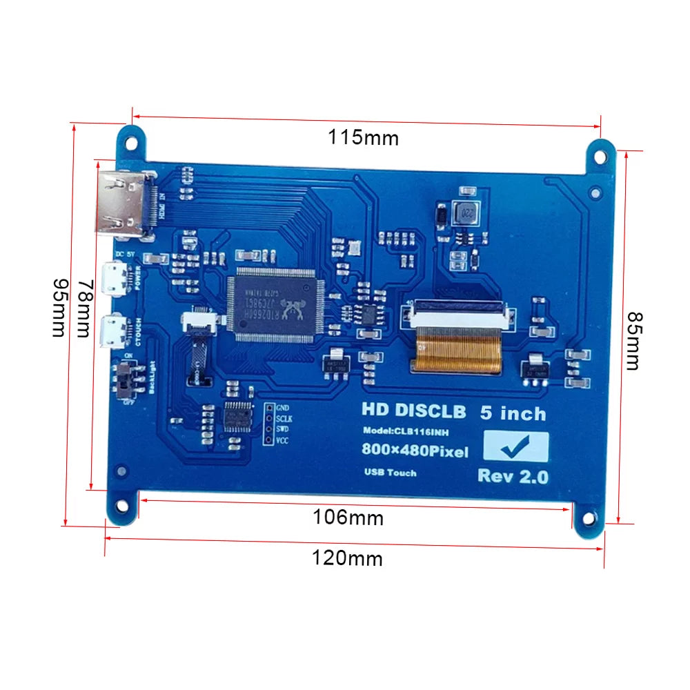 Display USB Pi Resolution Monitor Touchscreen Tool Capacitive 800*480 HD Portable with Raspberry Small HD 5 CACAGOO with Inch Interface Educational Compatible