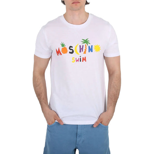 Print White Logo T-Shirt, Large Moschino Size Cotton Swim