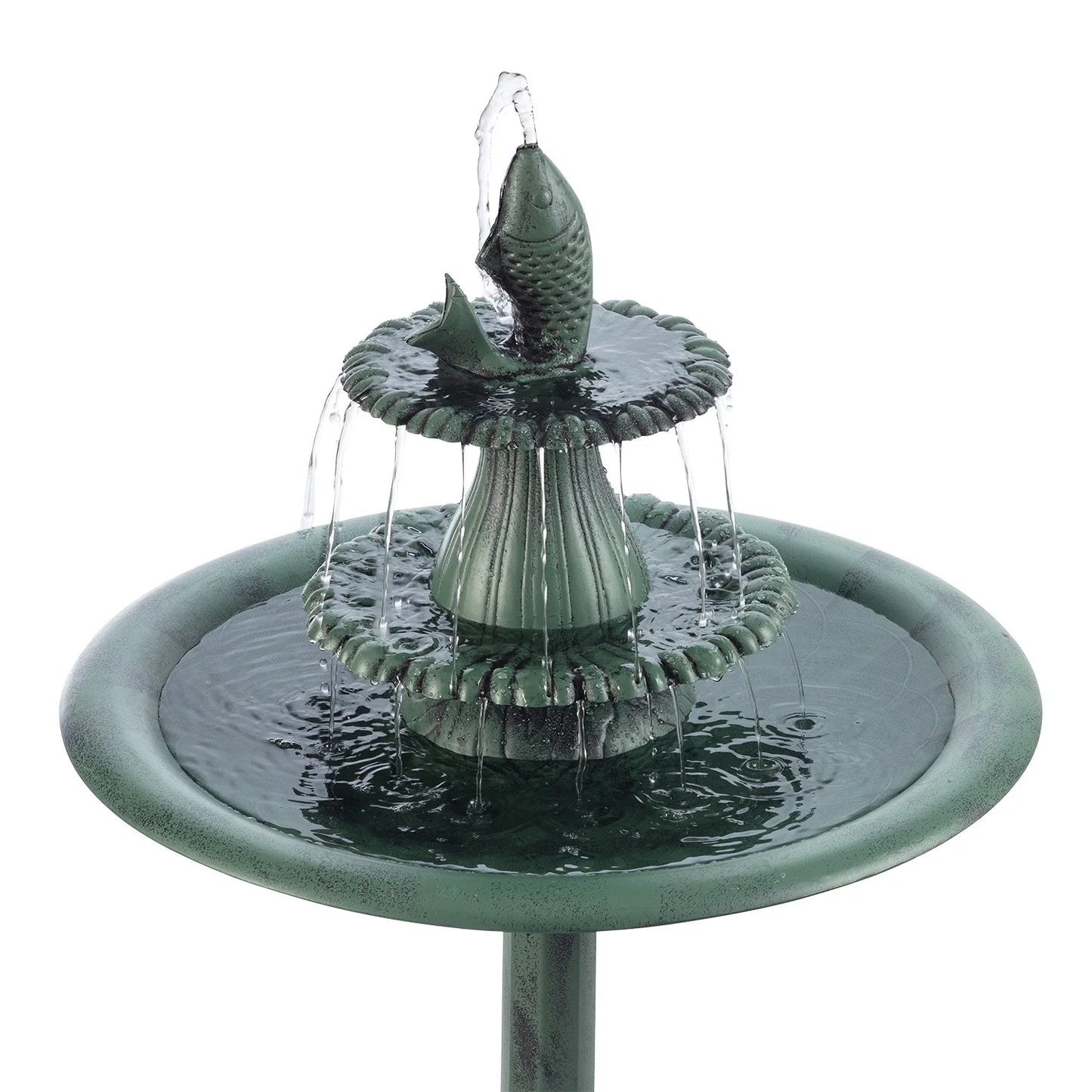 3-Tier Fountain Green Plastic Corporation Bird Bath, Pedestal Alpine