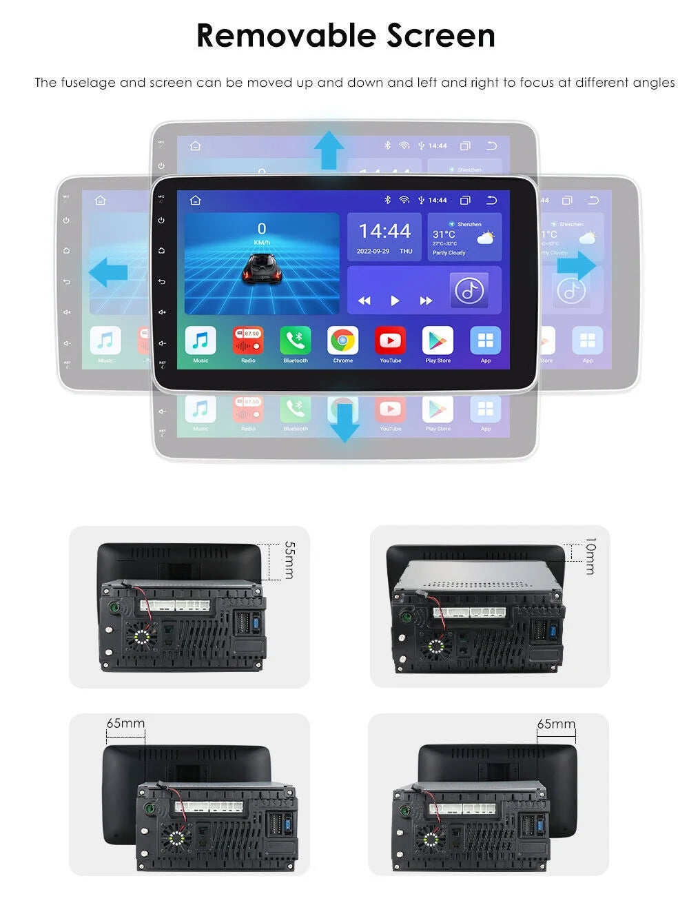 Stereo 4+32GB 12 10.1" 2DIN Apple Carplay Double Car Android Radio GPS Rotatable