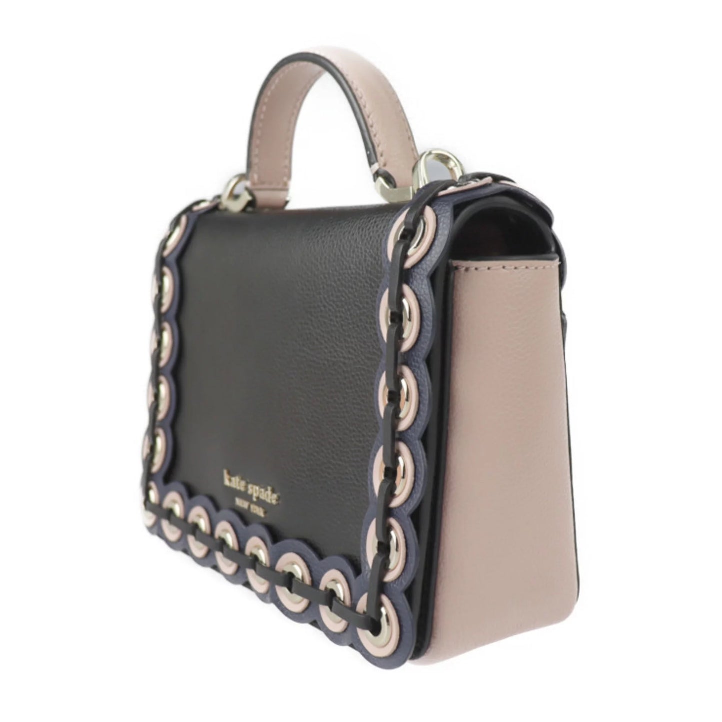 shoulder WKRU5899 2WAY bag punching Spade pink Maisy drive gold leather black Kate hardware Patternson (Good) beige Pre-Owned handbag grommet