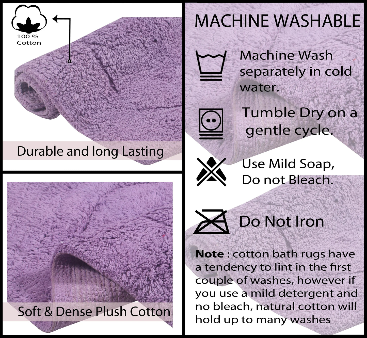 Waterford for Rugs, Bathroom bath Weavers Contour, Tufted Non-Slip Home Bath Bath 20" Absorbent x and Wash Rug 20" Bath Collection 100% Cotton Dry, Extra Carpet, Machine Floor, Rug, Plush rugs Purple