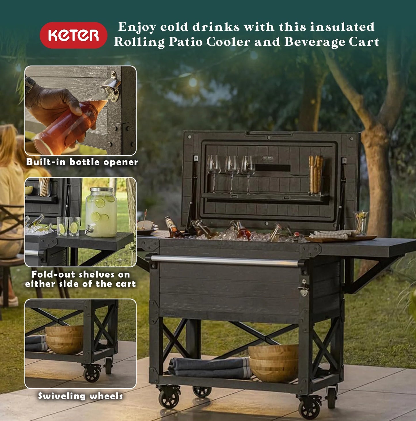 Chest Insulated Bar Keter Patio Ice Outdoor Gray Cart, Beverage Cooler