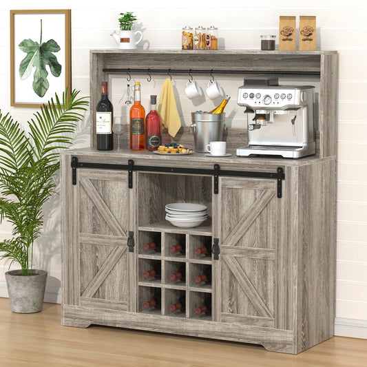 Buffet Bar Kitchen with Coffee Hooks Storage,Liquor Dining Sideboard Rack and Room(Gray) Urban Deco for 6 with Bar Cabinet