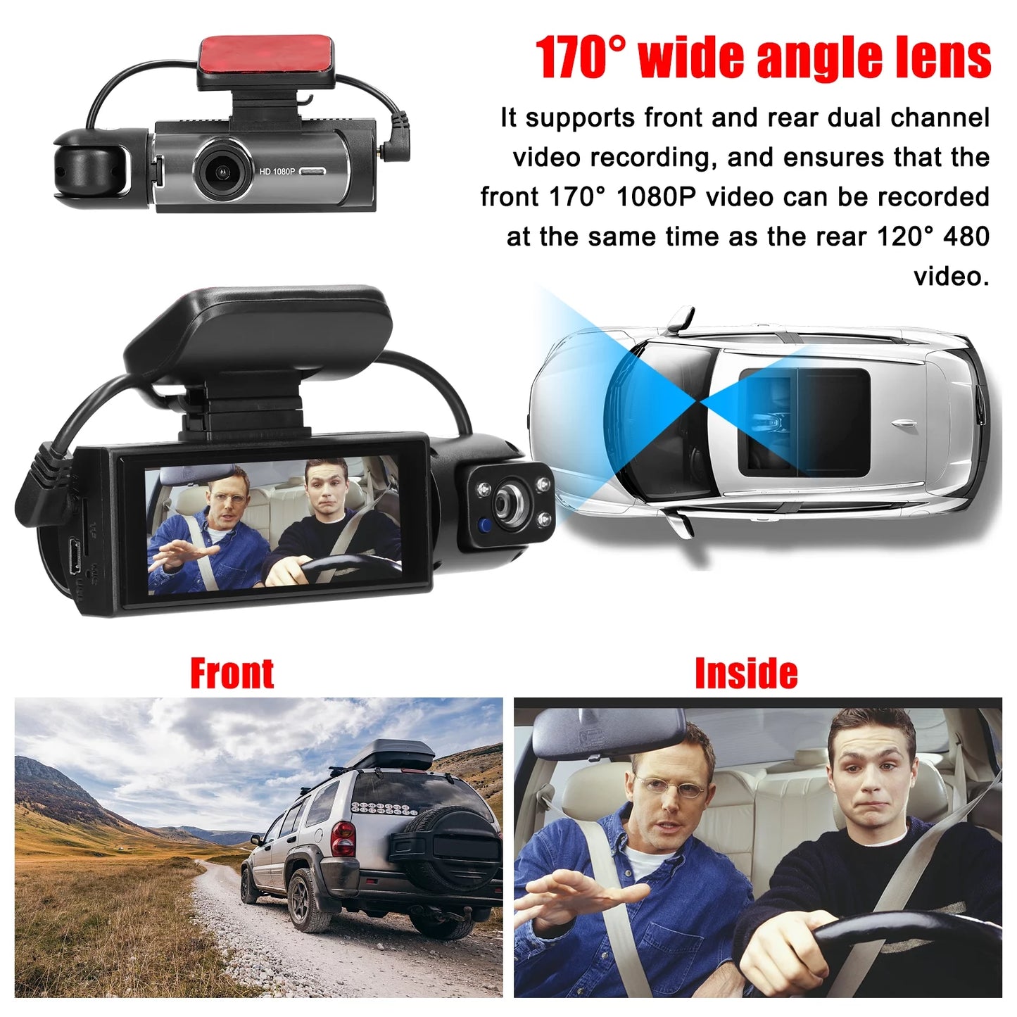 170 Degree Car Recorder Dual Meterk Multi-language DVR Cam Night Detection Recorder Car Viewing Wide Angle Car Auto Motion Camcorder Lens Dash Video