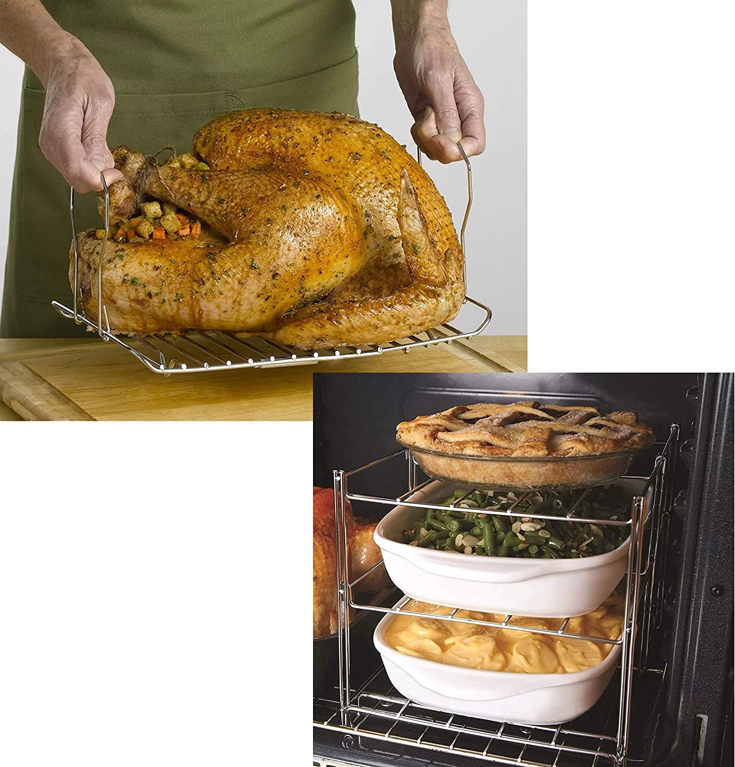 | Oven Baking Rack Space & (1) Roasting Lifter And & Turkey Saving | Rack Includes 3-Tier Tasks Oven (1) Turkey Rack Roasting Collapsible Multiple Lifter For KOVOT Oven Rack