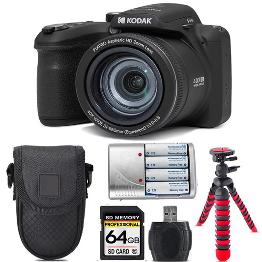 Extra + -64GB AZ405 Kit Digital Camera +Tripod + (Black) Battery Kodak PIXPRO Case