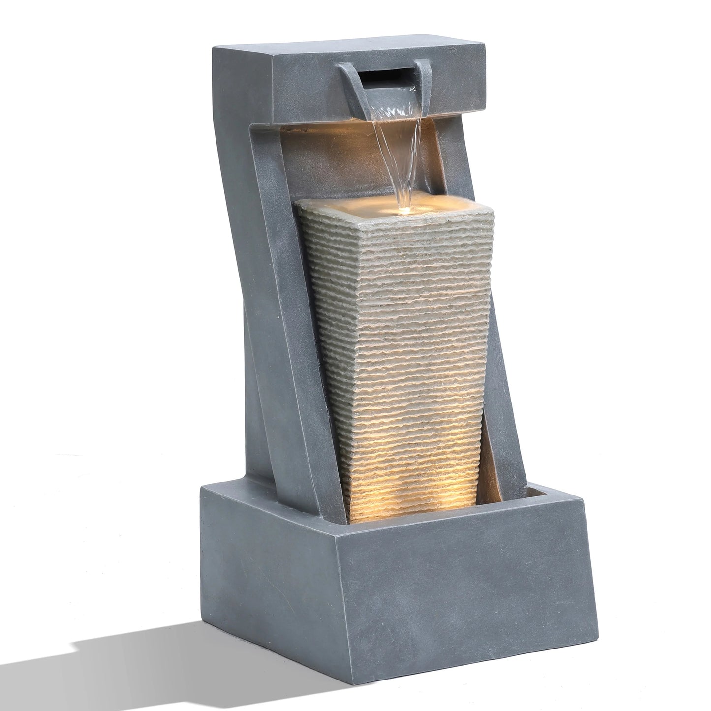 LuxenHome Gray with Sculpture 2-Column Outdoor Fountain Lights Resin