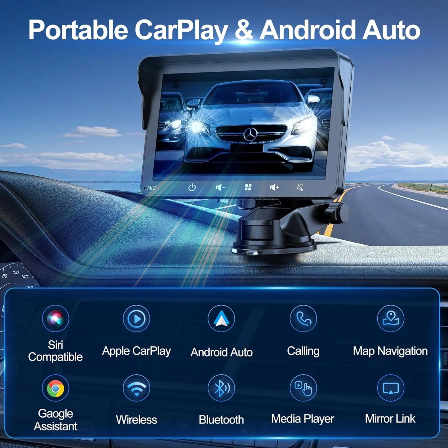 Mirror Android Apple IPS Car with 7" Car Multimedia Stereo, Backup Wireless Din Link/AUX/FM & Audio Camera, with Bluetooth, Player, Carplay Touch Portable HD Stereo Double with Auto Screen