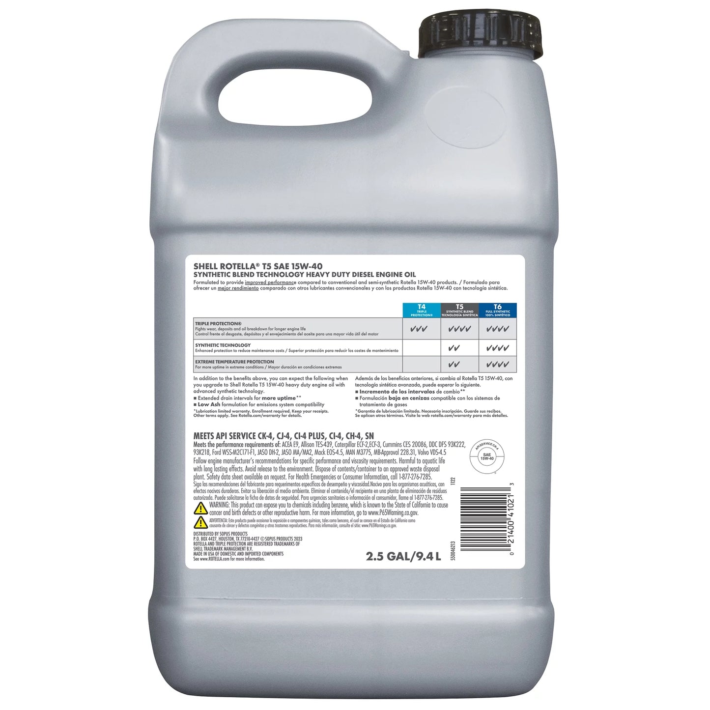 T5 15W-40 Rotella Diesel Engine Blend Oil, Shell Gallon Synthetic 2.5