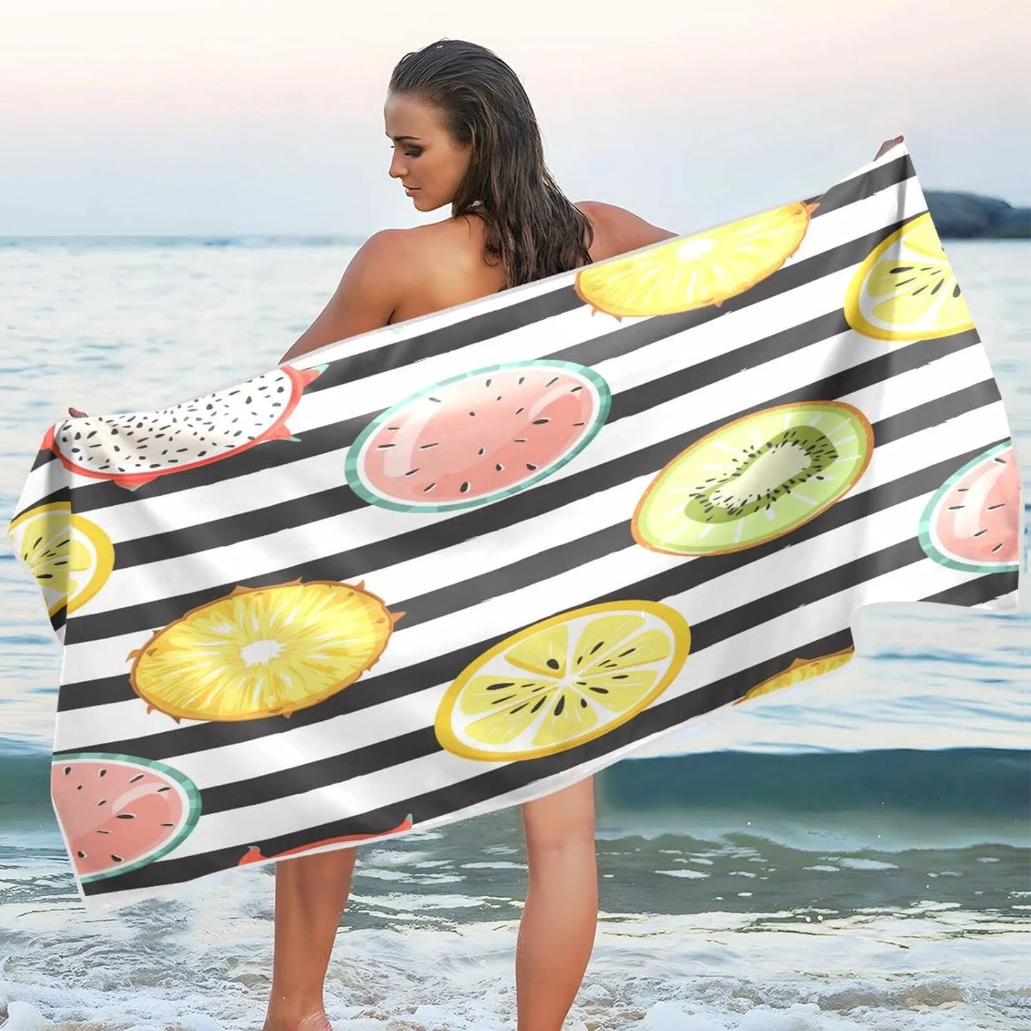 Bestwell Towel Bath Lightweight Beach Free Pool Yoga Shower Dry Towel Towel, Multipurpose Tropical Towel Thin Swim Blanket, Oversized Sand Slice 30”X60” Microfiber Quick Fruit