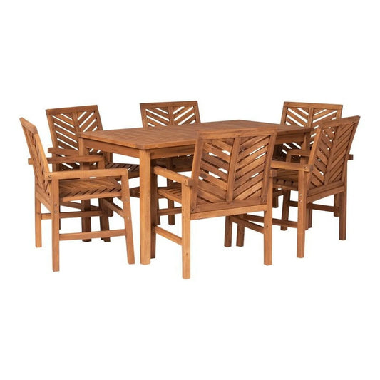 Patio Dining - Outdoor 7-Piece Chevron Vincent Set Brown