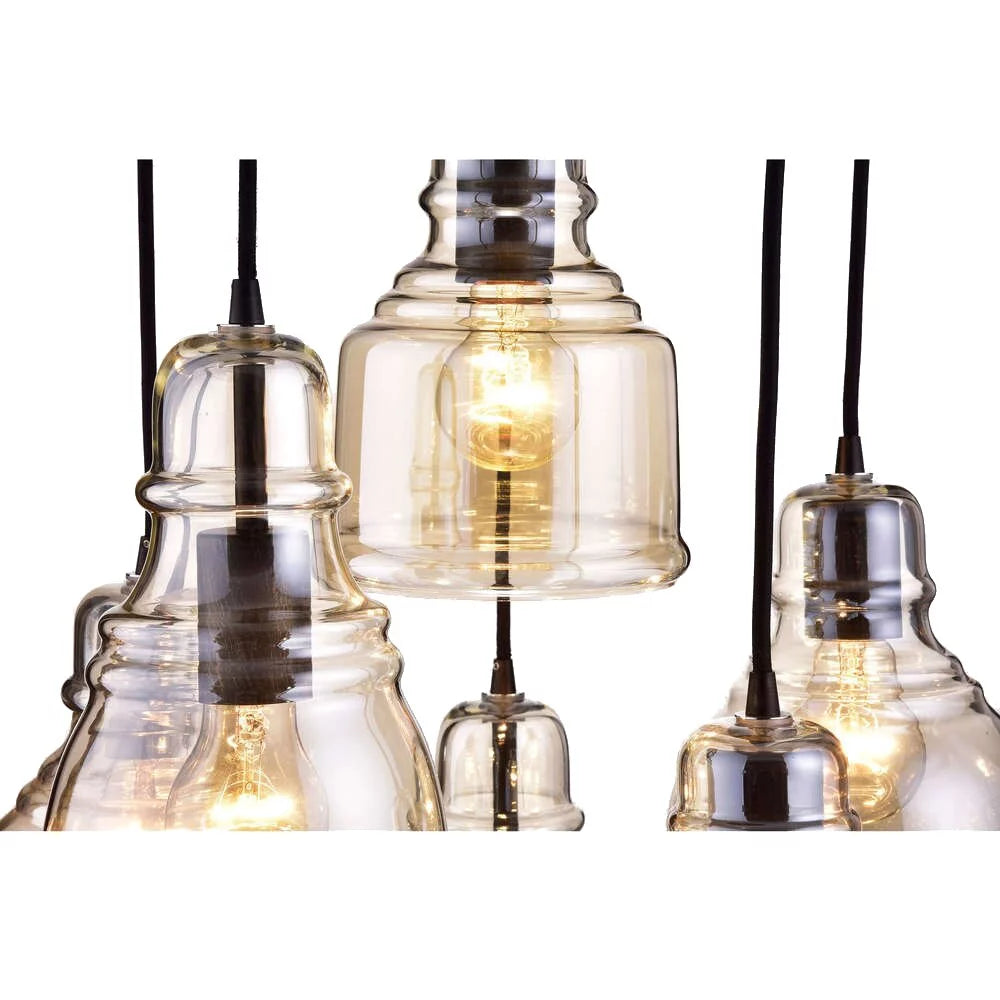 Pendant Store Black Glass Base Round Antique The 6-light Lighting Cognac and Mariana