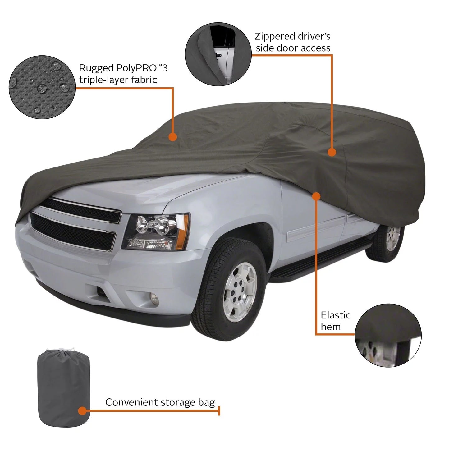 Compact Accessories to Truck 187"L, Heavy-Duty PolyPRO™ 3 - SUV or Cover Car Charcoal Classic Cover, Up OverDrive