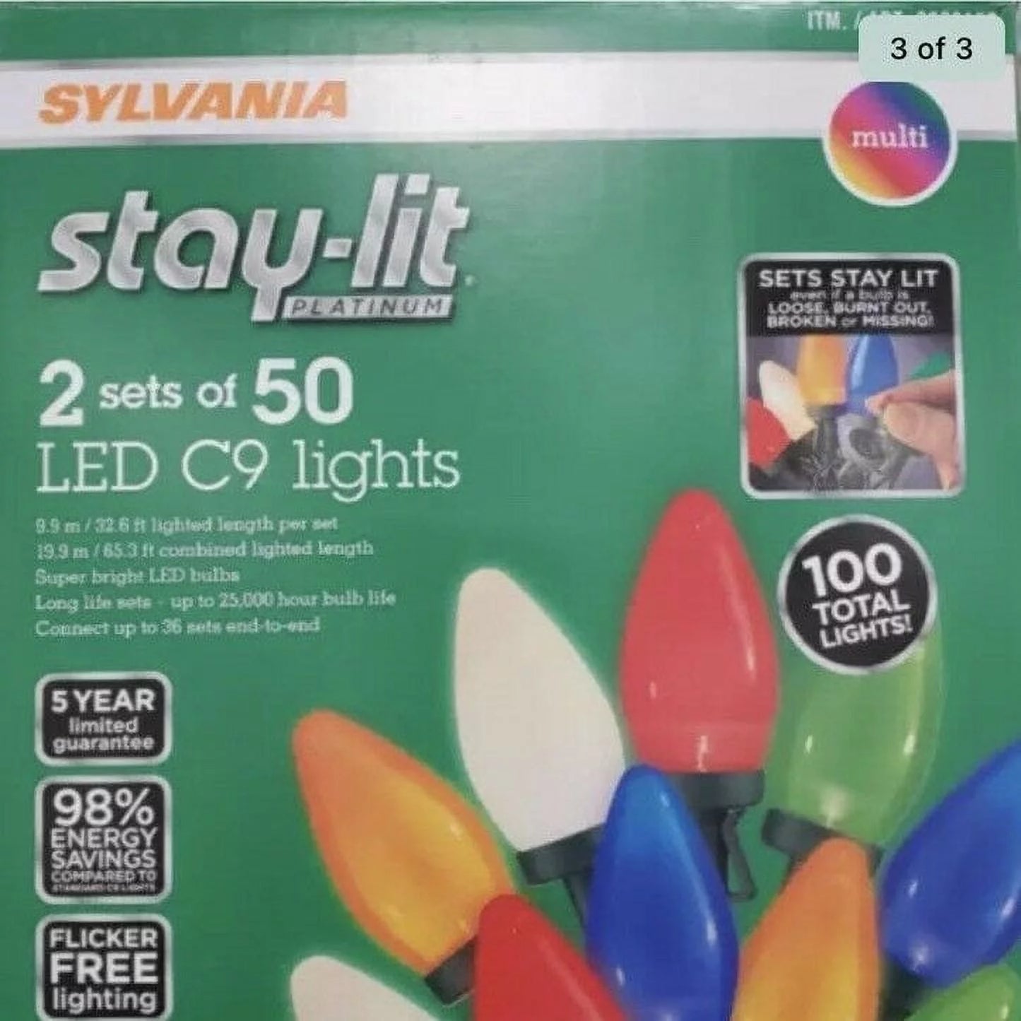 C9 Sylvania of Count Stay-lit Light 50 LED 2) (Pack Set,