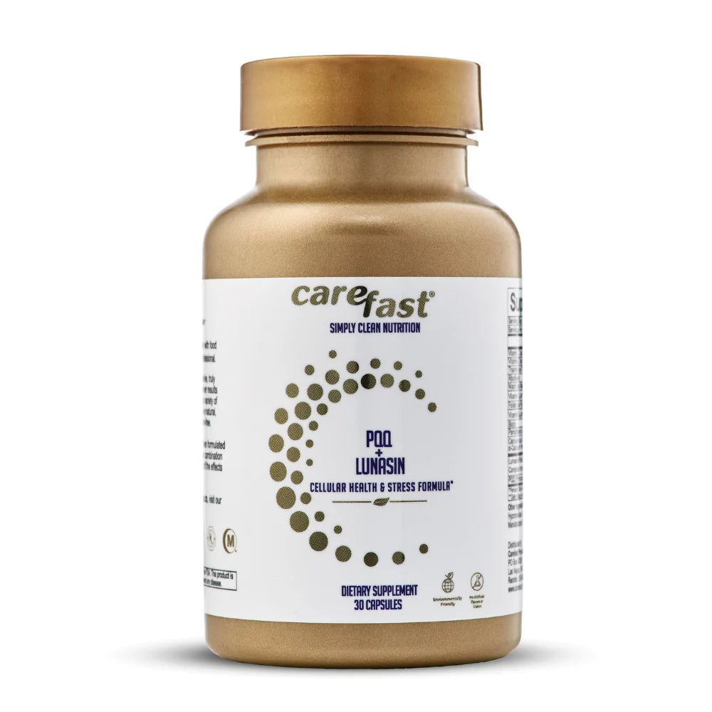 Non-GMO Dietary Carefast 20mg 30 LunaCell Mitochondrial 10mg - Quinone, Formula, - Pyroloquinoline Supplement Stress Bioactive Biogenesis, Lunasin & Vitality PQQ Cellular Health Capsules