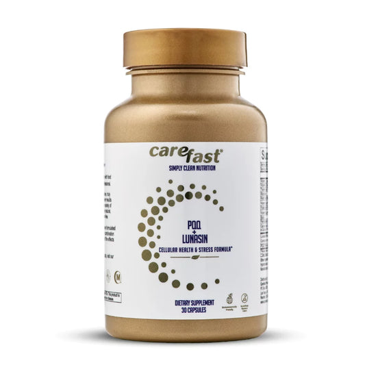 Non-GMO Dietary Carefast 20mg 30 LunaCell Mitochondrial 10mg - Quinone, Formula, - Pyroloquinoline Supplement Stress Bioactive Biogenesis, Lunasin & Vitality PQQ Cellular Health Capsules