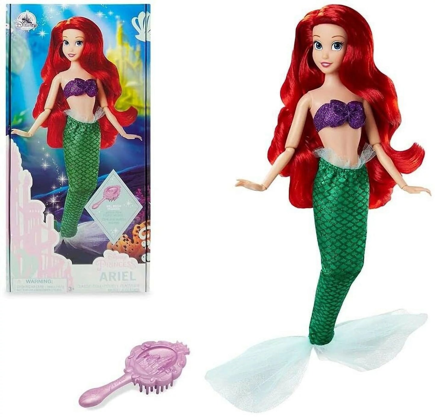 Mermaid Princess Figure Hairbrush Ariel Classic Doll Brush New 11.5” w Boxed Little