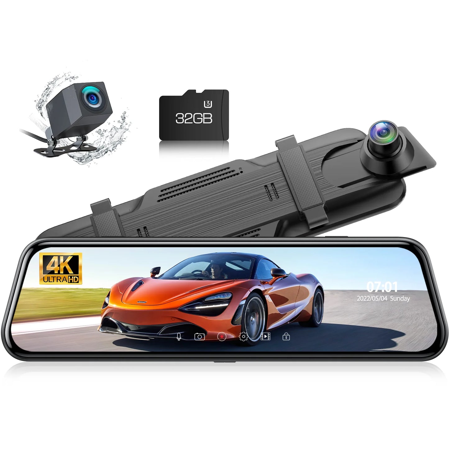 Assist, 4K+1080P Rear View 64GB Screen and Rear Monitoring, GPS Backup Camera Memory Touch Mirror Dash Card, Parking with Front Parking Camera, 10" TOGUARD Cam,