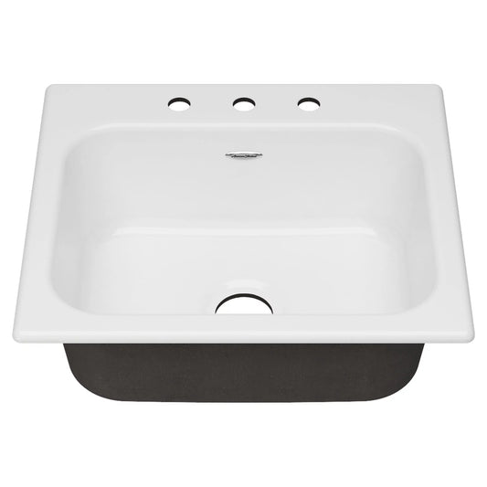 Kitchen 3-Hole in. Brilliant Standard Single Sink Iron Cast American Quince 25 White Drop-in Bowl in