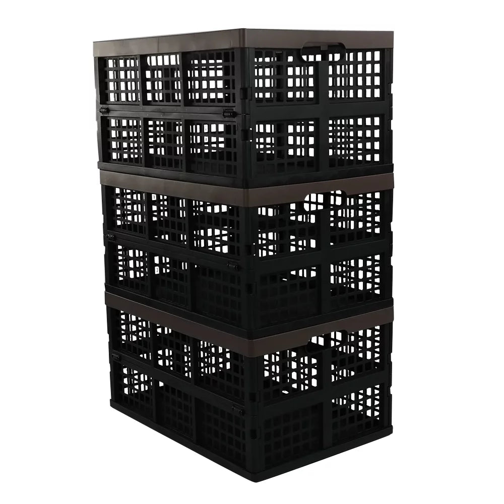 Morcte Folding L Collapsible 42 Stacking Plastic 3-Pack Basket, Storage Crates, Storage