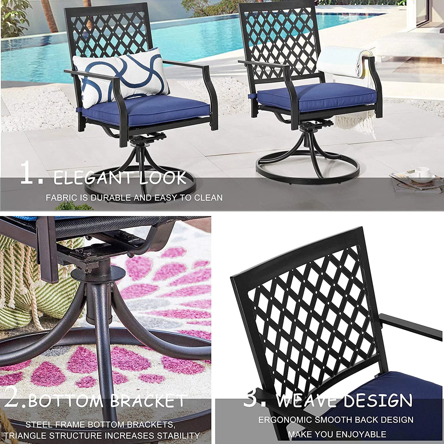 Chairs Dining Rocker Set 2 Patio With Swivel Cushion Chairs Outdoor Metal Of Furniture