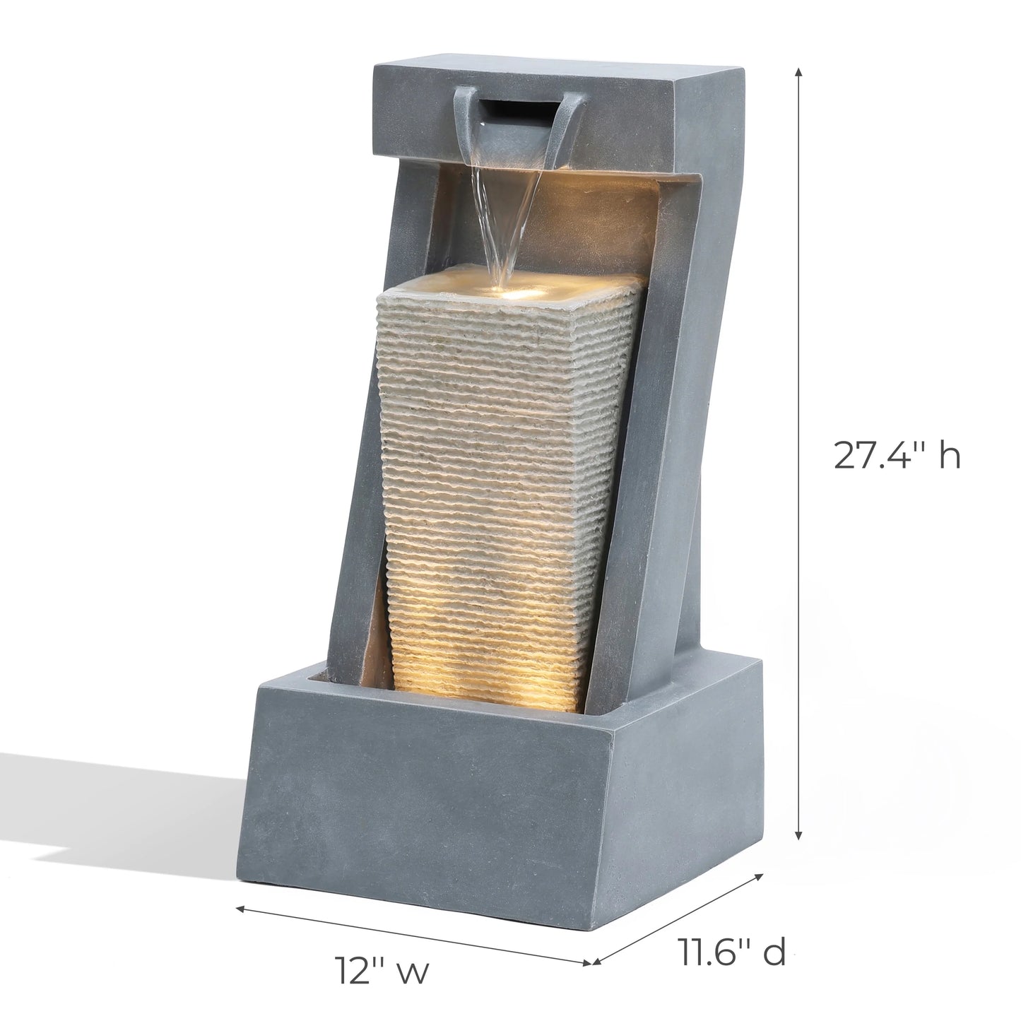 LuxenHome Gray with Sculpture 2-Column Outdoor Fountain Lights Resin