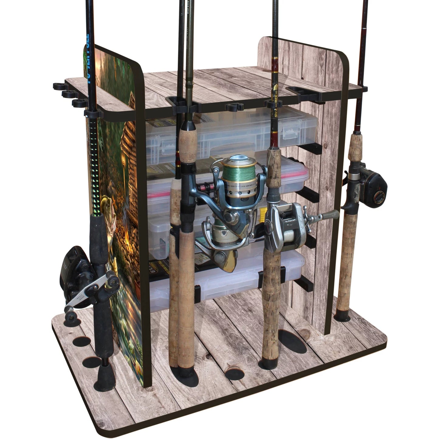 with a Fishing Creations System Rush Design Dual & Utility & 14 Capacity Wire Storage Rod Rack Box Sleek Creek Rod Features Racking 4 - Clips