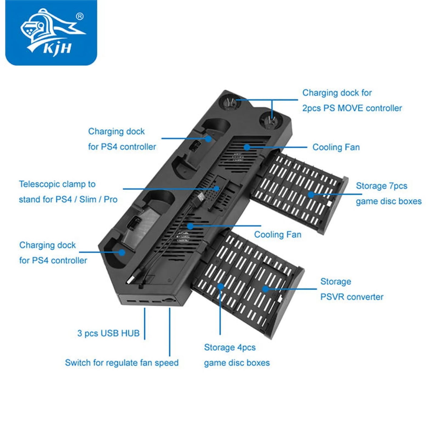 Dock Cooling Stand Charging Slim Vertical Controller Fan for PS4 Pro