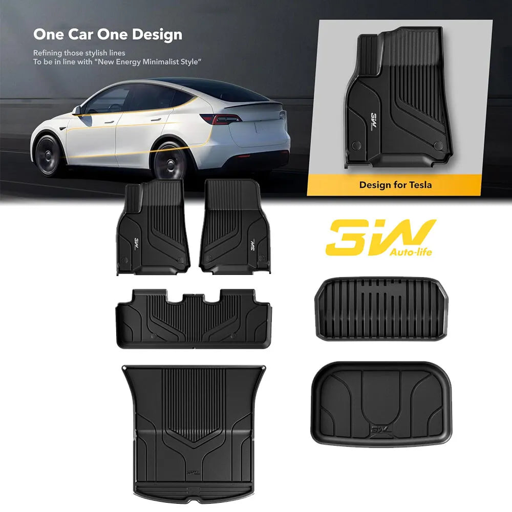 Mat Y & Y Model Mats 5-Seater Mats Storage Full Floor Model Car All-Weather and Tesla For for TPE for Mats Mats Fit Liner Tesla 3W and Black Cargo Floor Tesla Custom Trunk Set 2020-2023