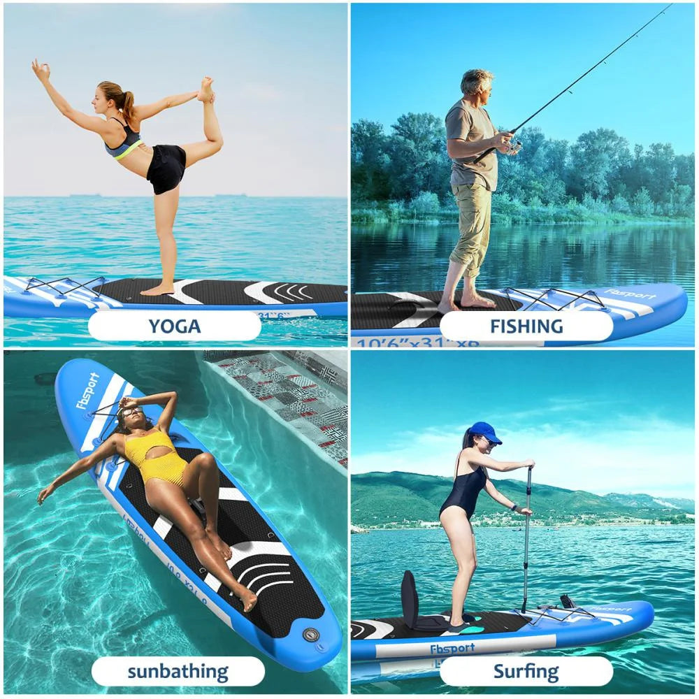 Up & Carry SUP Non-Slip Ft Bag, Boat Paddle Inflatable Control, 11 Surfboard Stand w/Complete Accessories Deck, Thickening Board FBSPORT Surf Standing