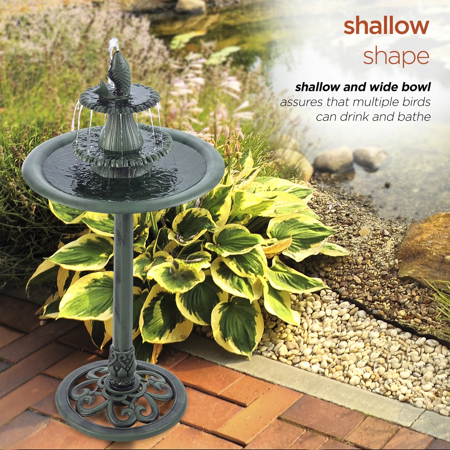 3-Tier Fountain Green Plastic Corporation Bird Bath, Pedestal Alpine