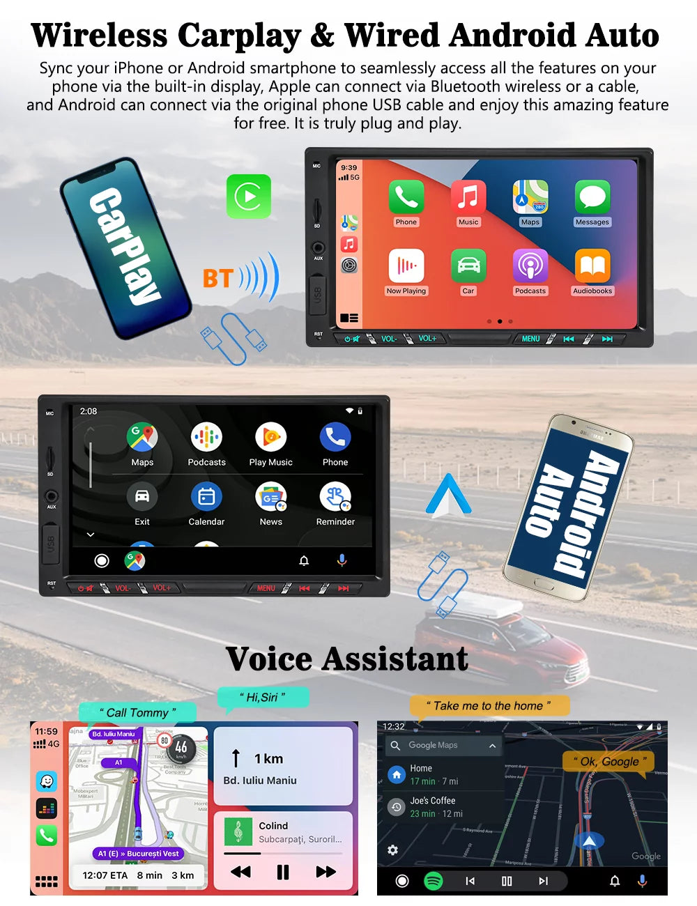 Camera WiFi Backup Screen 11 with Mirrorlink Din Double Touch DSP Apple Carplay Android Stereo Bluetooth Navigation Core Octa Car 7 Wireless G+G Android Inch GPS Auto Car Radio IPS