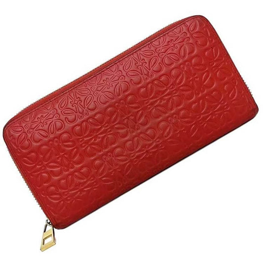 Repeat Wallet Red LOEWE Pre-Owned Gold Loewe Long Women's Embossed Leather 107N55.F13 Anagram Round GP (Good)