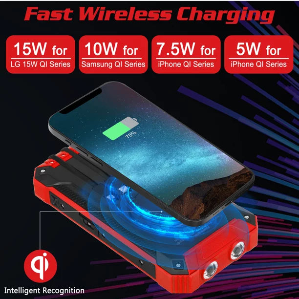 15W Portable Cables Battery Solar C Inputs Xiaomi Redmi Outputs Qi Wireless Bank Built-in USB 4 IPX4 Flashlight 5V/3A External 5G Waterproof Port 3 K30i Charger with LED Power 6 Solar For 20000mAh