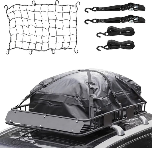 Net, 39" Duty Eyoloty Basket and Carrier Steel Cargo Capacity, Rooftop Waterproof Heavy SUV, Bag, Construction with Extension Car 150lb for Down Roof Rack Top Rack, 64"x Tie Luggage Holder Strap,