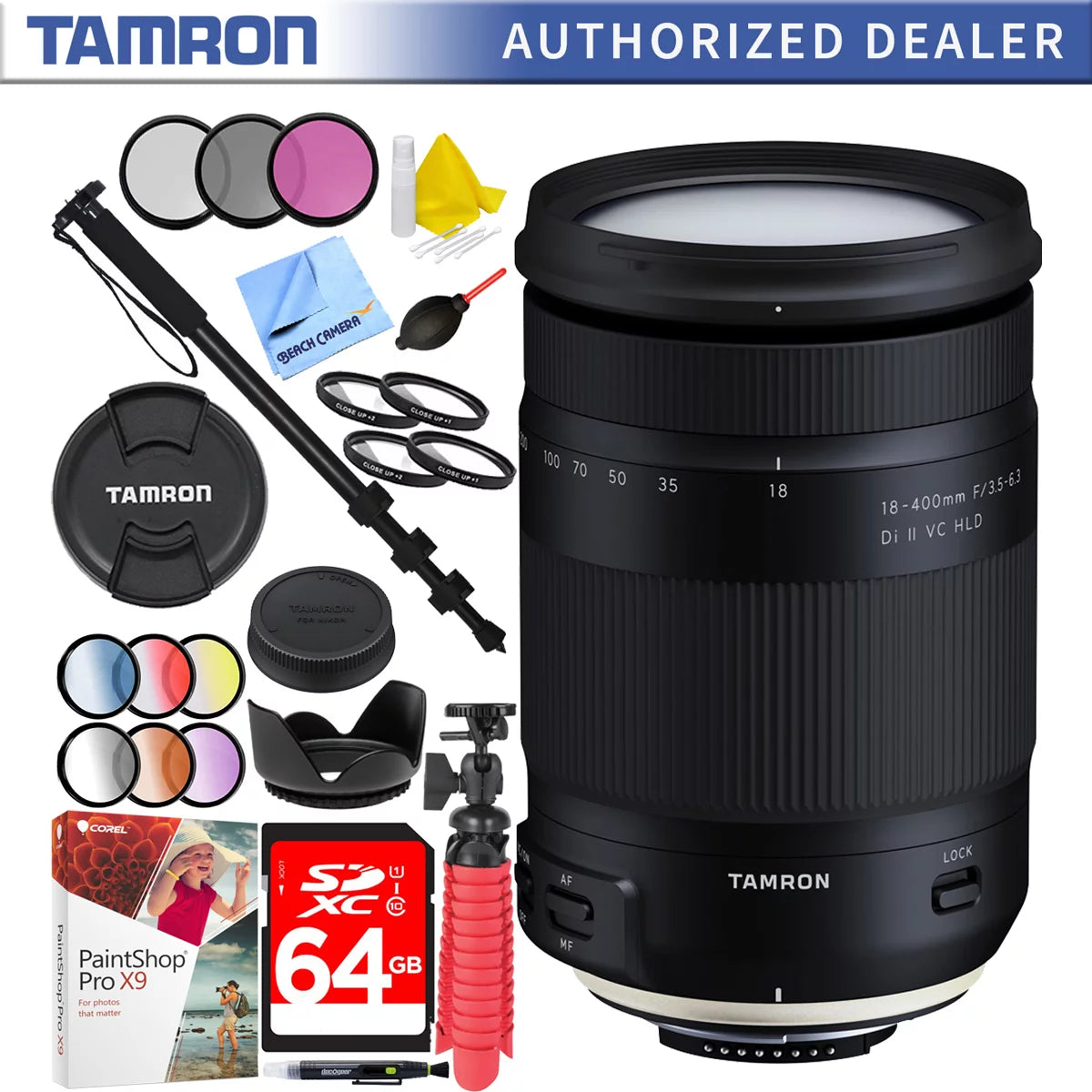 72mm Tamron Lens All-In-One Di 64GB Accessories Filter with VC Plus Zoom Mount II for 18-400mm Bundle HLD Sets Nikon f/3.5-6.3