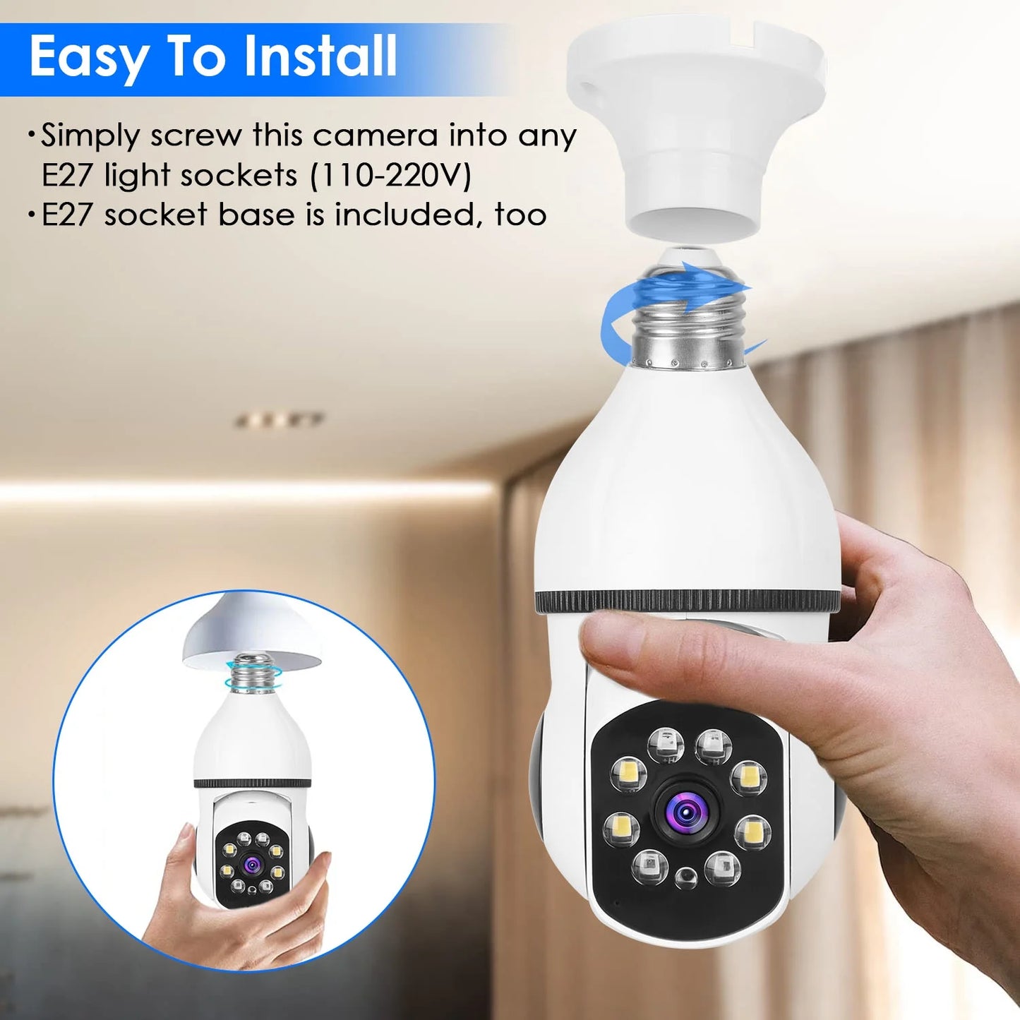 Camera Degree Vision Alarm Audio Surveillance WiFi E27 Wireless Bulb Control Camera APP 360 Electric Security Tracking Panoramic 1080P Motion Night iMounTEK Two-Way FHD