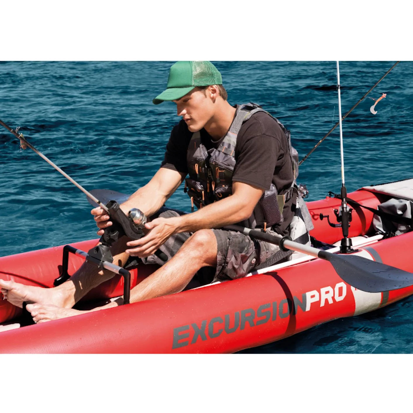 Vinyl Person (3 & Inflatable Excursion with 2 Oars Pump, Kayak Pro Pack) Red