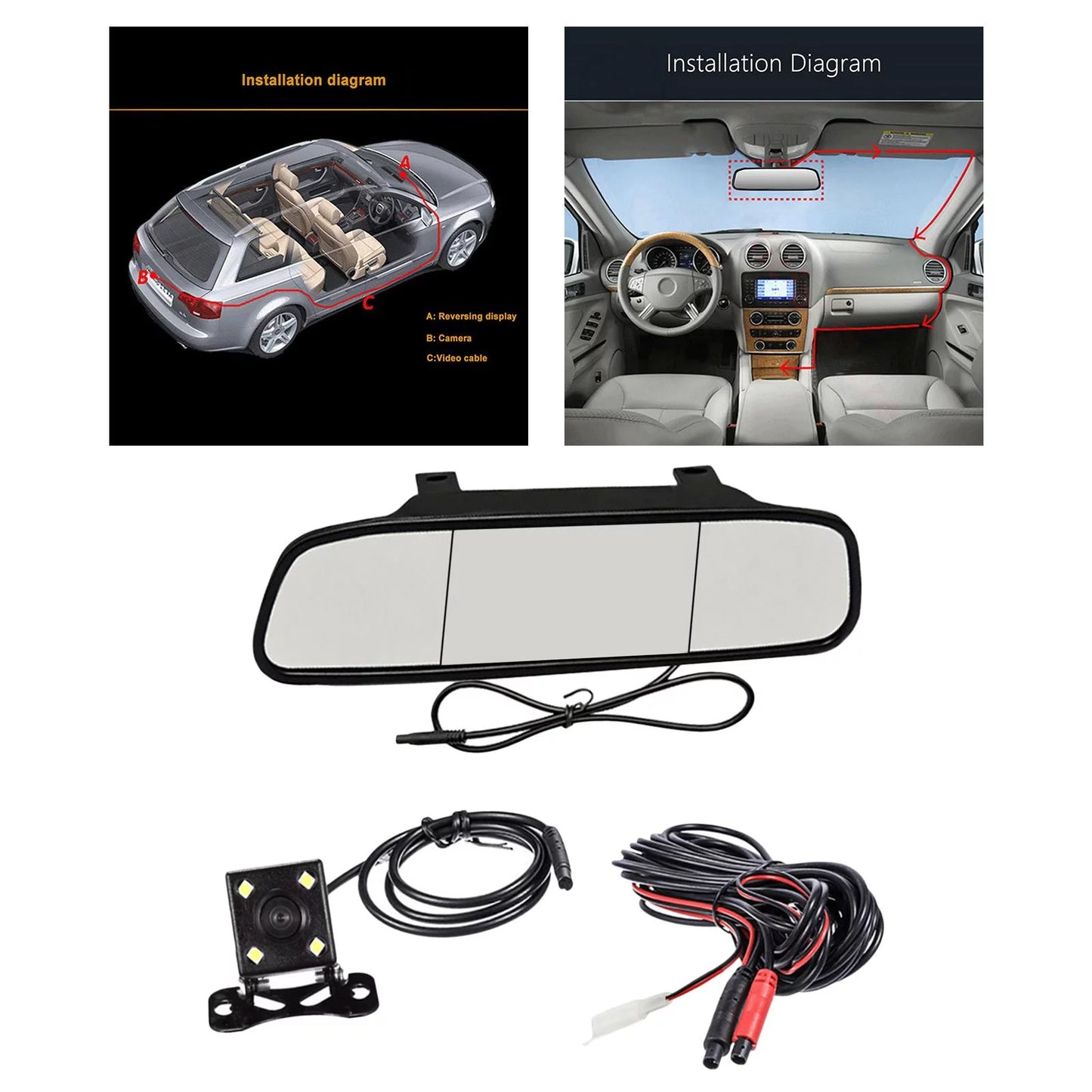 Video with Monitor Car Display Camera Rearview Inch 5 Mirror Reversing Auto