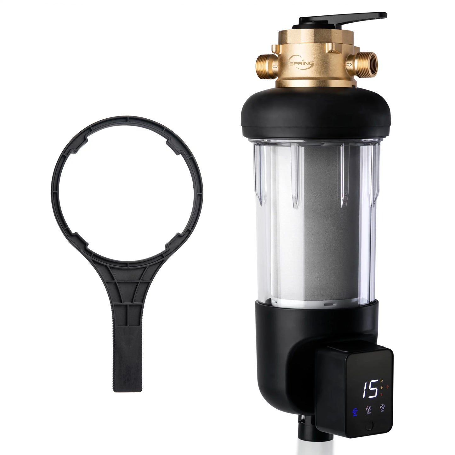 Whole with 500 Microns Upgraded Flushable Auto Spin-Down Filter Flushing, Sediment Bypass, Jumbo Reusable, Clear iSpring Water Modes, WSP500ARJ-BP 4 Size, House Housing, Prefilter, and Touch-Screen