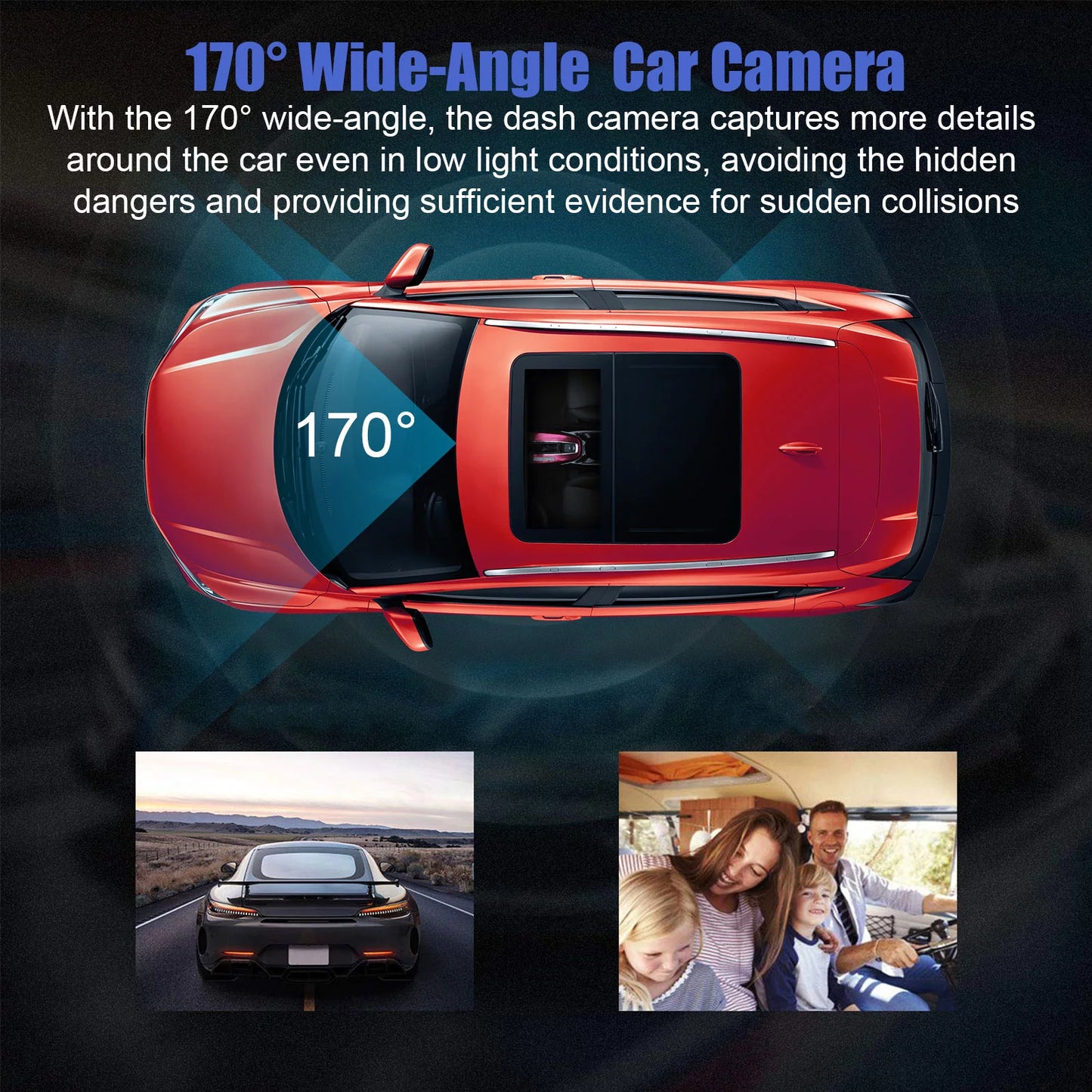 170° for Front 3.16inch Angle WDR 1080P Inside Camera Vision, Dual Loop Monitor, Recording, Screen, Wide Camera TSV Cam, with Recorder G-Sensor, Dash Cars, Driving Night Parking