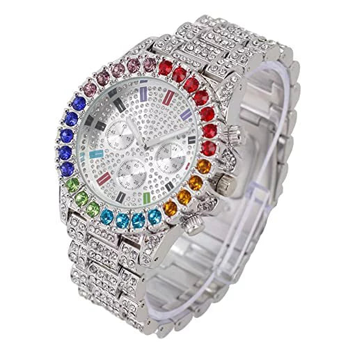 Charles with Flame Raymond Iced Watch Blinged on Sets Blast (ST10327CO-ZZ Single Bracelets Set. Colourful or Mens Out Combo Collection Out SLV) Iced Rainbow Color Out