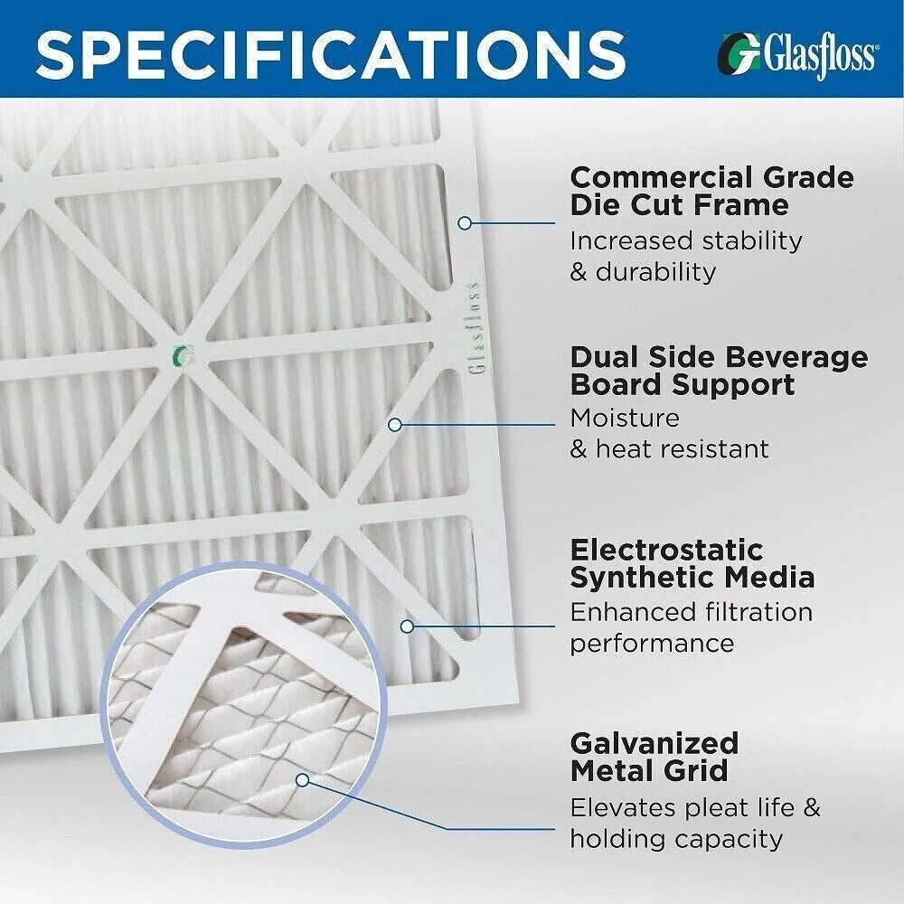 x of Actual Size: 10x20x1 9-1/2 Air Glasfloss. 19-1/2 MERV Filters 7/8 Pack 12 Pleated by 10 x