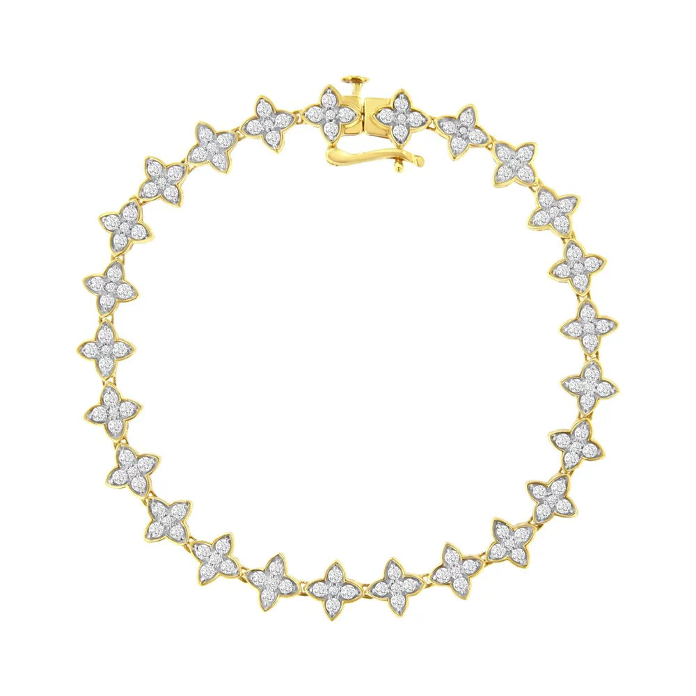 - 4 Link Clarity) Bracelet Clover Gold I1-I2 Leaf Color, Round-Cut Yellow cttw 2.0 10K Diamond 7.25" (J-K