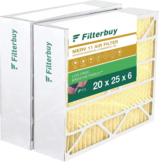 Filters 20x25x6 for 201/2200 Filterbuy HVAC Air MERV Aprilaire 11 Pleated 2250 / AC Furnace (2-Pack) Space-Gard