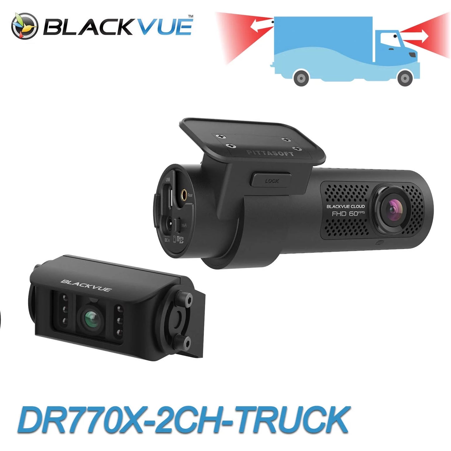 Waterproof & Card BlackVue DR770X-2CH-TRUCK Exterior Cam 60FPS Dash 1080p | Cloud-Ready With + GPS Front 256GB WiFi