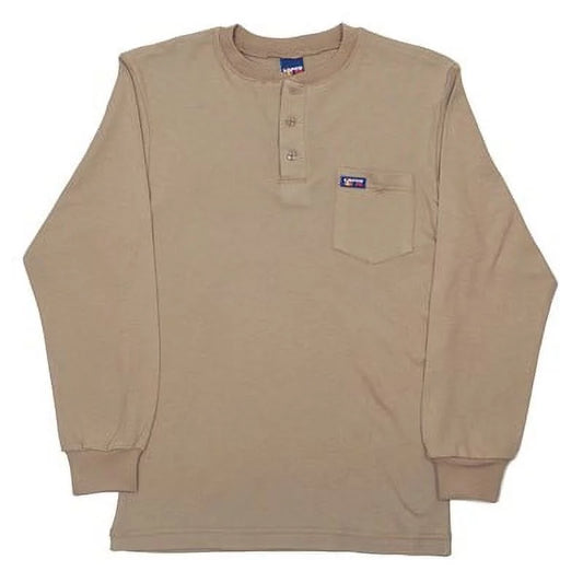 Flame-Resistant Long Sleeve Henley Shirt, (1 Small Lapco FR Khaki, FR Cal 8.9 Unit)