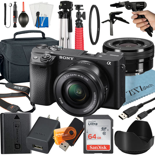 16-50mm Case, Tripod, Bundle OSS PZ Alpha Mirrorless Sony Digital SanDisk 64GB Card, E with Accessory ZeeTech a6400 Camera Lens,