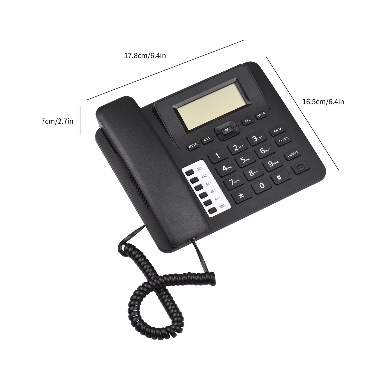 Support Seniors Elderly Sound Black Landline Corded Hands-Free/Redial/Flash/Speed Chip Real-time Control Home for System Phone Dial/Ring IC Dual Date Phone Telephone Desk DTMF/FSK Built-in